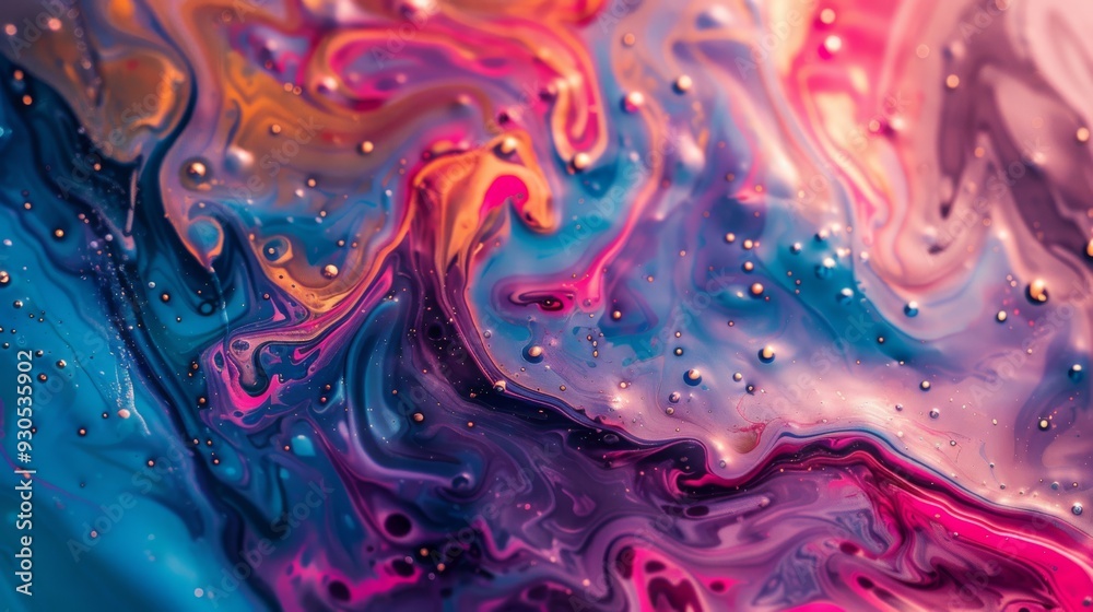 Poster Dynamic mix of colors in an abstract iridescent paint texture