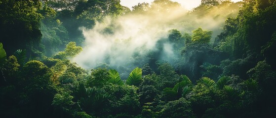 Obraz premium Tropical forest landscape, Concept of environmental ecology, sustainable energy or Earth day, wild wood scenic using for wallpaper of spa and tourism