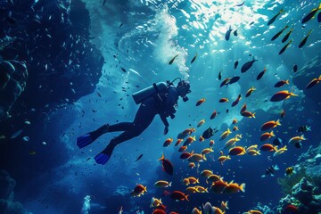 Diving with fish in the ocean