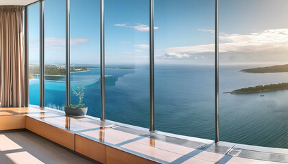 Fototapeta premium Panorama view of beautiful water interior design, wallpapers on digital art concept, Generative AI.