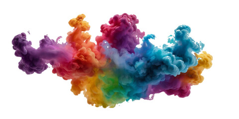 Colorful smoke rainbow painted holi fog festival background. Colorful rainbow paint color smoke cloud explosion isolated on transparent background.