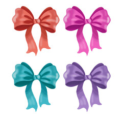 Set of ribbon bows, different colors of bows, festive ribbons and bows