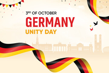 Germany Flag Waving On Skyline Background. Unity Day Concept Design Vector Illustration.