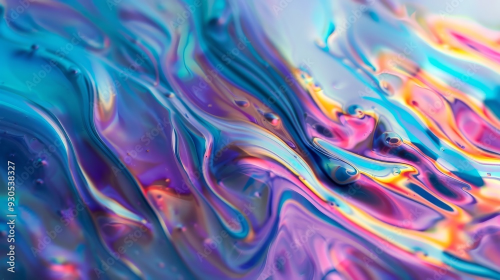 Poster Fluid motion of iridescent paints creating an abstract texture