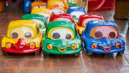 Fototapeta premium A close-up of a group of brightly colored toy cars