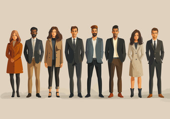 Obraz premium Diverse Business Team Standing Together in Formal Attire Minimalistic Vector Illustration