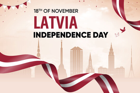 Latvia Flag Waving On Skyline Background. Independence Day Concept Design Vector Illustration. - Powered by Adobe