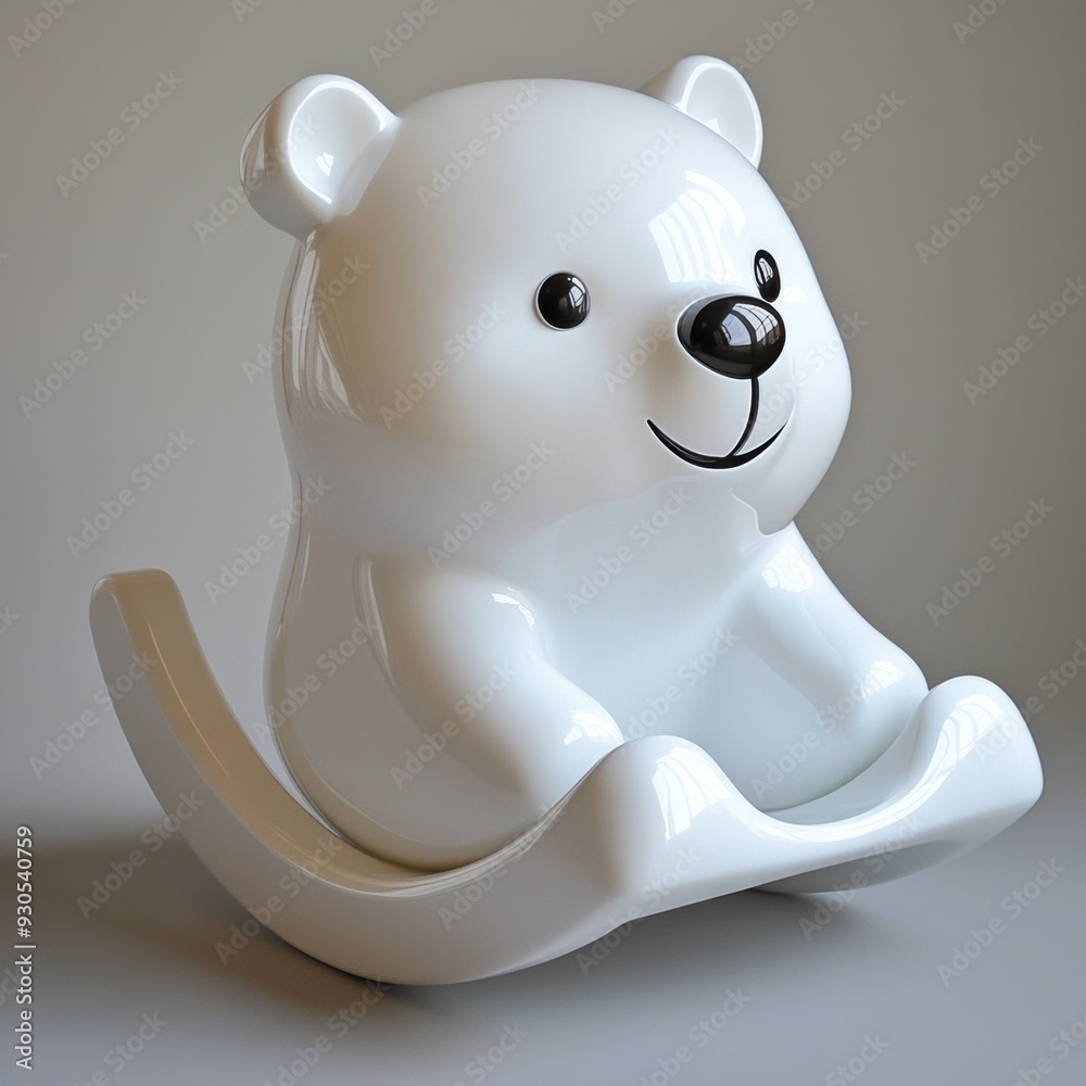 Sticker a white ceramic bear sitting on a rocker with its eyes closed, ai