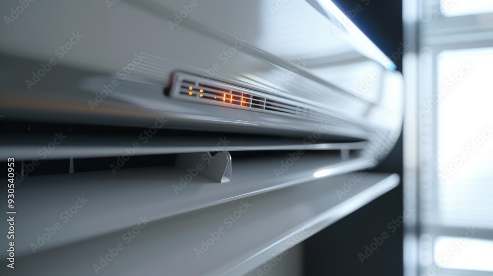 Poster high-tech heating and air conditioning inverter with visible air vents and power indicator