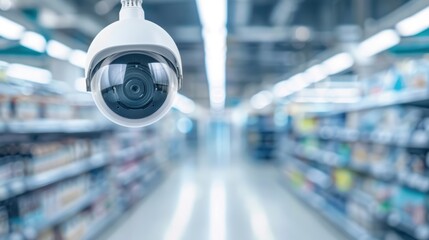A security camera captures a clear view of a retail store aisle, ensuring safety and monitoring activities effectively.