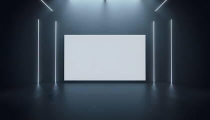 Blank digital screen in dark interior room. 3D Rendering isolated with white highlights, png