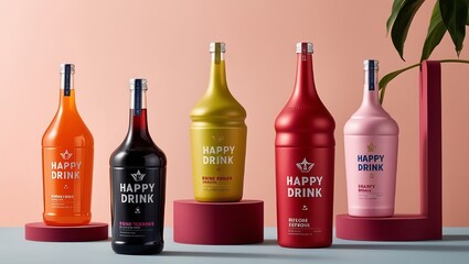 Product photos with eye catching shapes to represent drink packaging products