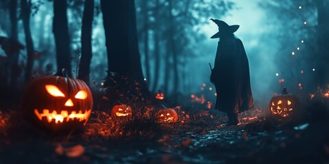 Witch in a Spooky Halloween Forest created by ai
