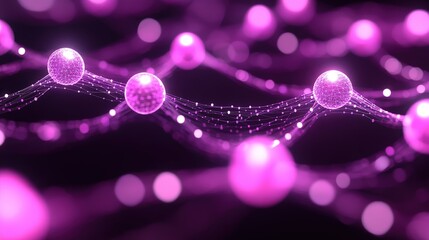 Abstract 3D rendering of glowing purple molecules and network