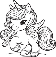 Fototapeta premium Cute Cartoon Unicorns isolated on white background. Vector illustration for coloring books