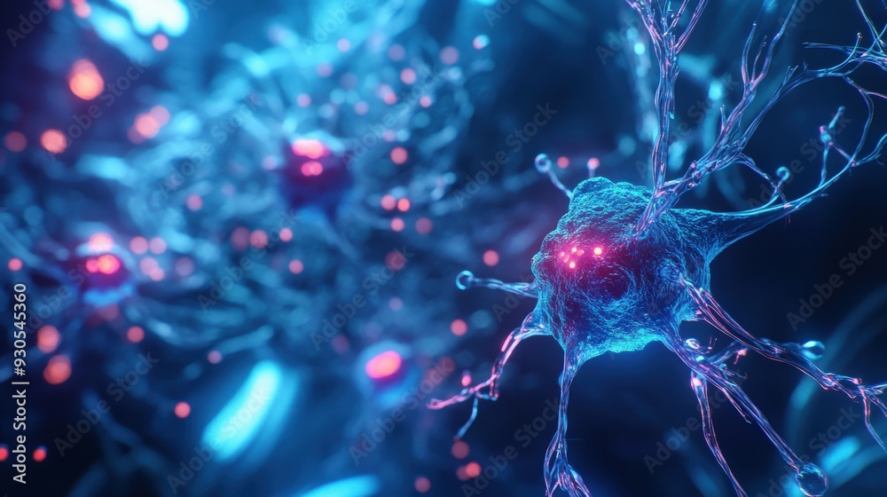Poster nanobots engage in monitoring and analyzing cellular structures within a high-tech laboratory enviro