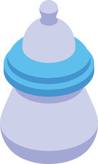 Baby bottle standing up with a blue cap, waiting to be used