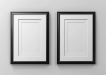 Elegant Set of Two Black Picture Frames with White Matting Isolated.