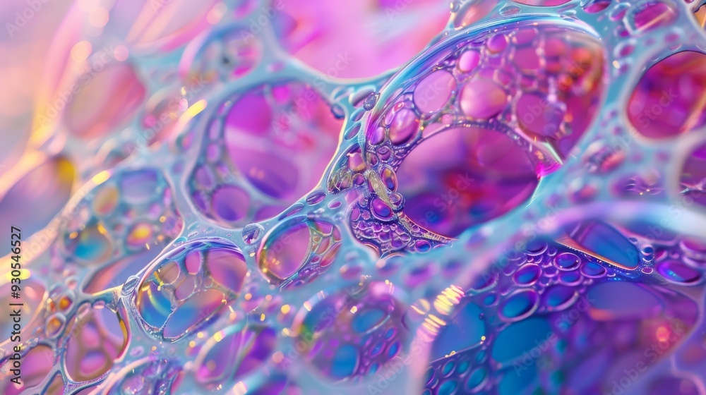 Poster soap bubble textures blending with vibrant iridescent paints