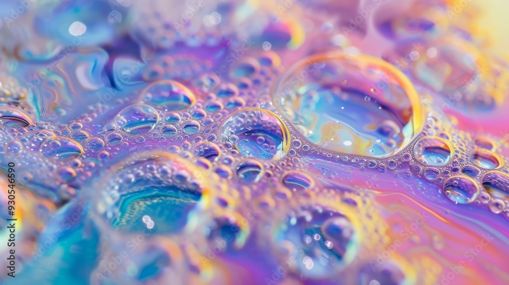 Poster soap bubble textures blending with vibrant iridescent paints
