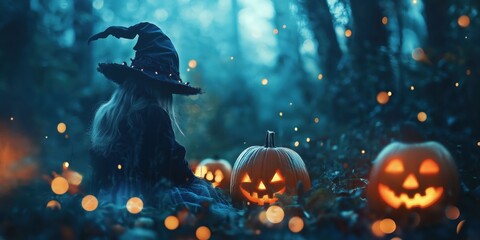 Fototapeta premium Witch in a Spooky Halloween Forest created by ai