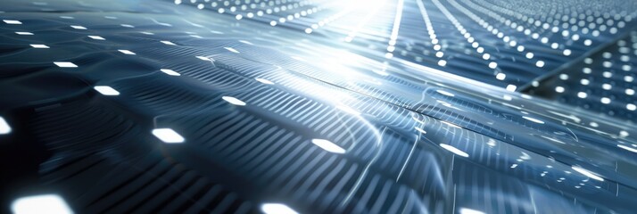 Fototapeta premium Detailed view of monocrystalline silicon solar panels converting sunlight into electrical energy.