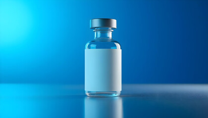 Glass Bottle with Blank Label on Blue Background