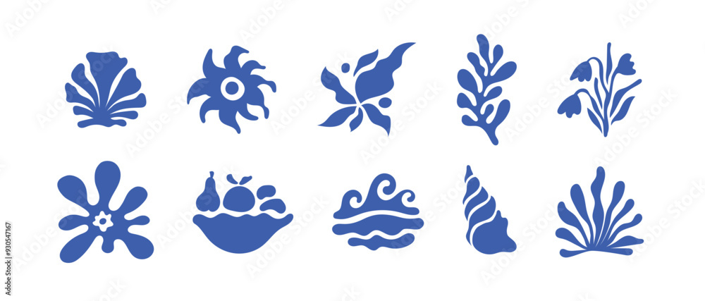 Poster vector set of illustrations in simple naive hand drawn and linocut style - natural prints, posters o
