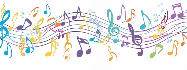 A colorful design featuring musical notes and staffs, symbolizing music and creativity.