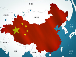 China on the map colored in the colors of the national flag.
