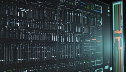 Obraz premium Data volume analysis and computer science background with numerical code flow, wall paper design