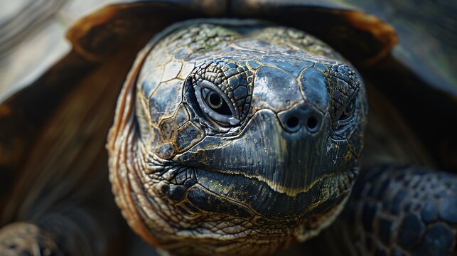 Close-up of a Turtle's Face with its Eye and Nostrils in Focus