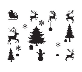 Christmas season elements silhouette vector set
