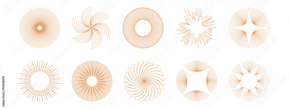 Poster Vector minimal geometric illustrations set, futuristic digital trendy abstract aesthetic linear compositions, prints, frames and graphic design elements, y2k and brutalist style, psychedelic forms and