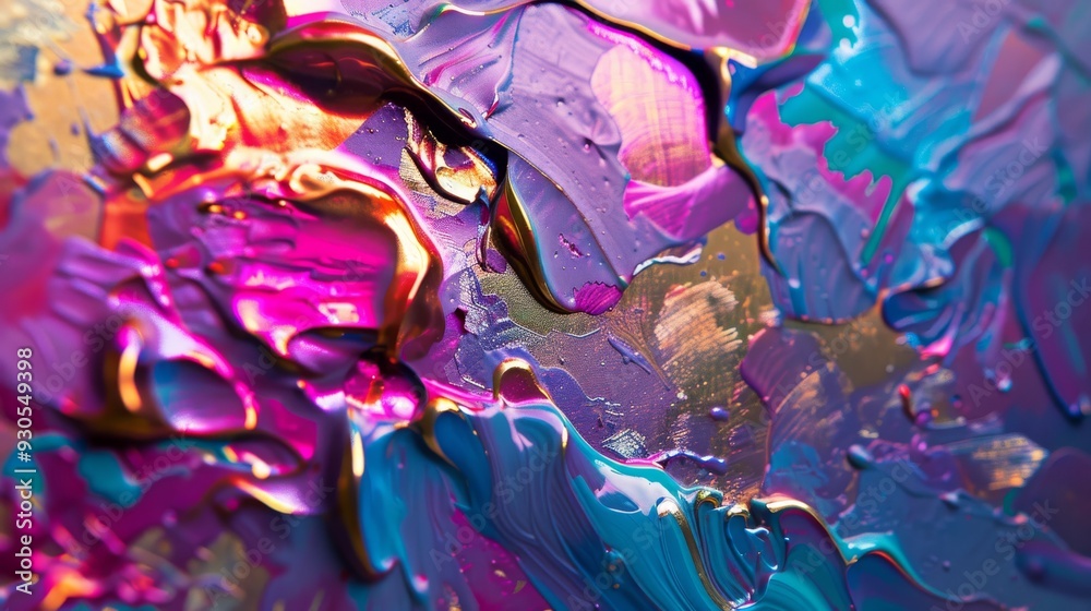 Aufkleber Vibrant iridescent paint textures blending in abstract patterns