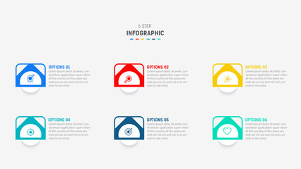 Business  infographics design for Six Step, option, parts or process. Infographic 6 element design template for presentation.  process diagram, step banner, flow chart, 6 option template.