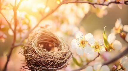 Naklejka premium Spring Blossom Bird Nest