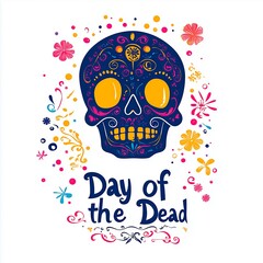 Fototapeta premium Vibrant sugar skull design celebrating Day of the Dead with floral patterns and bold colors