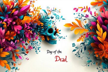 Colorful sugar skull design with floral patterns for Day of the Dead celebration