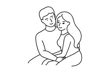 A minimalistic line art Of A couple in an intimate embrace.