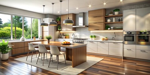 Fototapeta premium Modern kitchen interior, Modern dining room