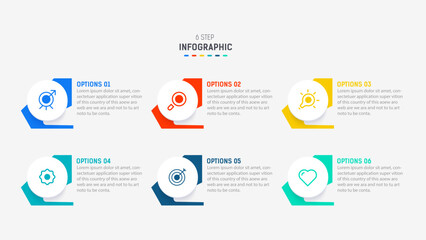 Business  infographics design for Six Step, option, parts or process. Infographic 6 element design template for presentation.  process diagram, step banner, flow chart, 6 option template.