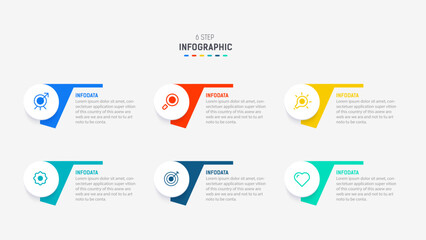 Business  infographics design for Six Step, option, parts or process. Infographic 6 element design template for presentation.  process diagram, step banner, flow chart, 6 option template.