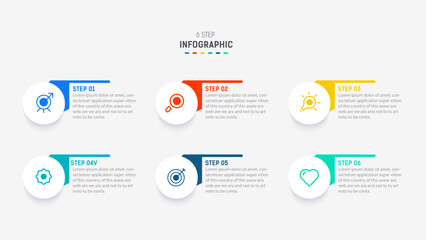 Business  infographics design for Six Step, option, parts or process. Infographic 6 element design template for presentation.  process diagram, step banner, flow chart, 6 option template.