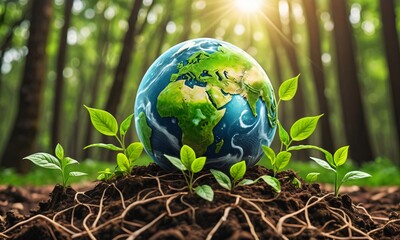 earth globe with grass