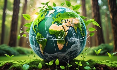 green planet earth with tree, green planet earth with grass, green planet earth