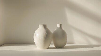 minimalist photography of two white ceramic vases