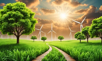 field and wind turbines