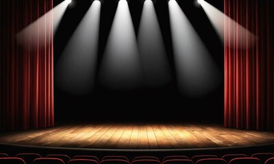 stage with red curtains and spotlight