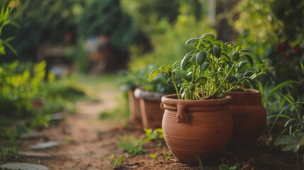 Lush Green Plants in Pots